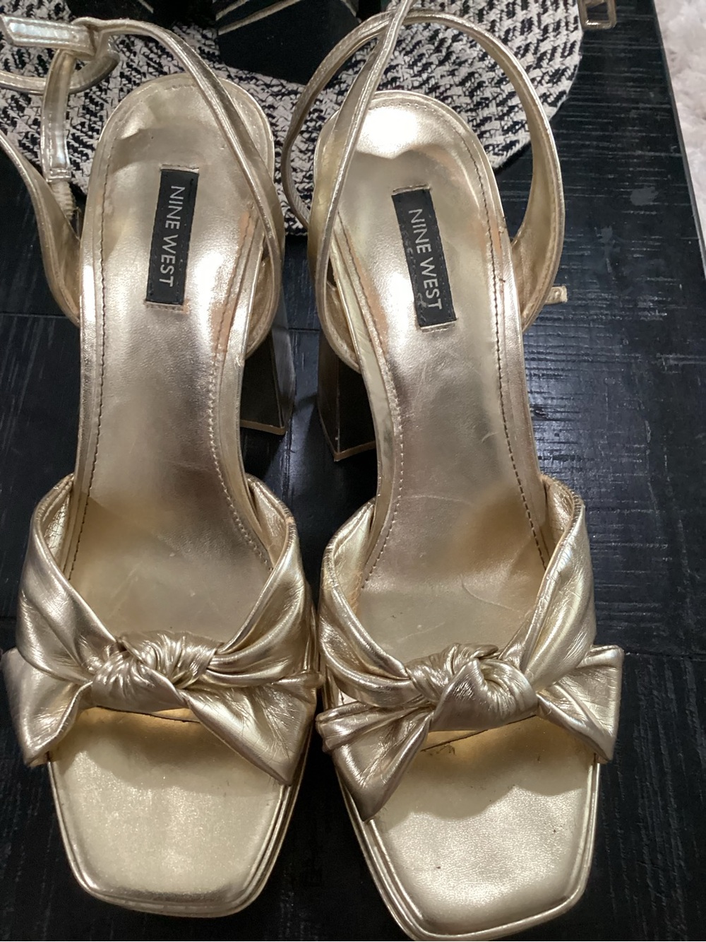 Nine West Metallic Gold Knot Front Slingback Heels
